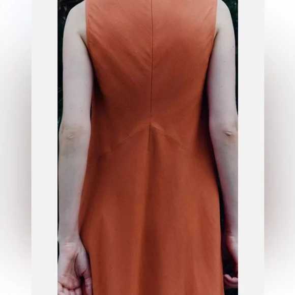 Zara Orange Sleeveless Linen Blend Maxi Sheath Dress Size Small - Picture 3 of 16